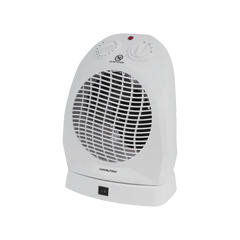 Portable electric fan heater with adjustable temperature and white plastic body