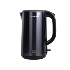 Black electric kettle with handle and 'WARM' button, modern kitchen appliance