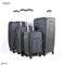 Set of four gray hard shell spinner suitcases with telescopic handles, travel luggage