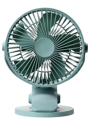 Green portable fan on a white background
