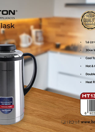 Hamilton Vacuum Flask 1.6L 304 SS Double Layer 24Hr Hot & Cold HT132 | Al Shabib Qatar