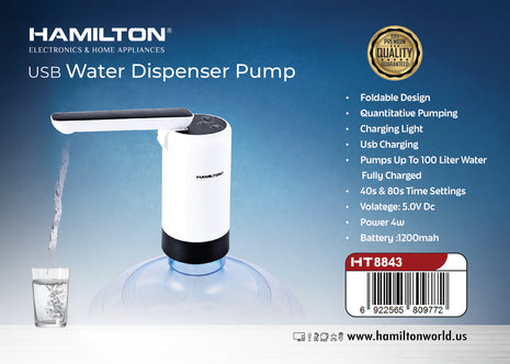 Hamilton USB Water Dispenser Pump Foldable 1200mAh 100L HT8843 | Al Shabib Qatar