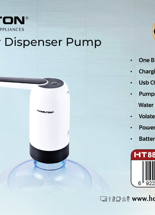 Hamilton USB Water Dispenser Pump with product details on a light blue background