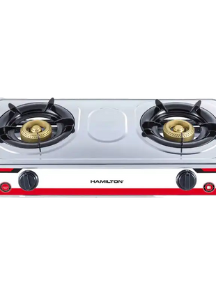 Hamilton Gas Stove 2 Burner SS Cast Iron Japan Piezo Blue Flame HT1102GC | Al Shabib Qatar