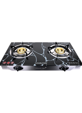 Hamilton 2-Burner Glass Gas Stove with Cast Iron & Auto-Ignition HT1107GC