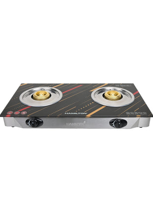 Hamilton 2-Burner Glass Gas Stove with Cast Iron & Auto-Ignition HT1107GC