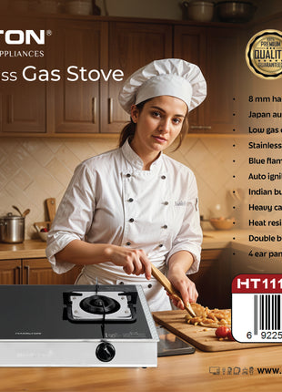 Hamilton 2-Burner Glass Gas Stove with Cast Iron & Auto-Ignition HT1118GC