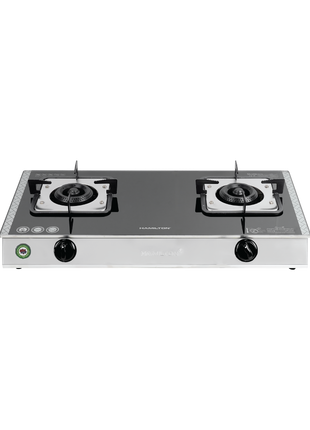 Hamilton 2-Burner Glass Gas Stove with Cast Iron & Auto-Ignition HT1118GC