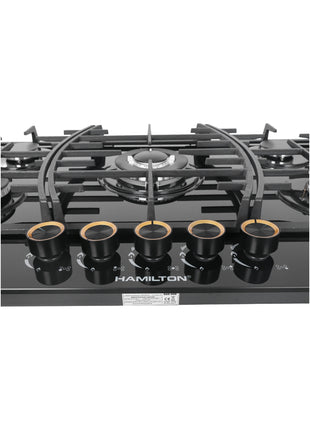 Hamilton Gas Stove 5 Burner Tempered Glass Cast Iron HT1121GC