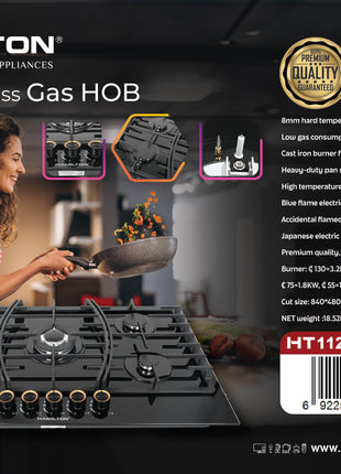 Hamilton Gas Stove 5 Burner Tempered Glass Cast Iron HT1121GC