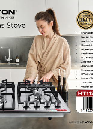 Hamilton 4-Burner Stainless Steel Gas Stove with Auto-Ignition HT1122GC