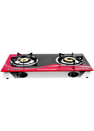 Hamilton Gas Stove 2 Burner 7mm Glass Brass Burner Japan Piezo HT1126GC | Al Shabib Qatar