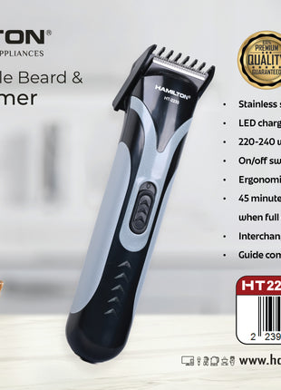 Hamilton Rechargeable Hair Trimmer T-Blade 6000RPM 90 Min 4 Guide Combs HT2233 | Al Shabib Qatar