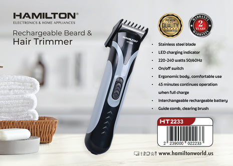 Hamilton Rechargeable T-Blade Hair Trimmer – 90 Min Runtime HT2233