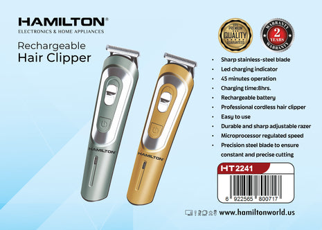 Hamilton Cordless Hair Clipper with LED Indicator – 45 Min Runtime HT2241