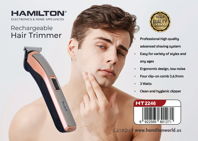 Hamilton Rechargeable Hair Trimmer 3W 4 Comb Guides Low Noise HT2246 | Al Shabib Qatar