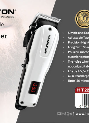 Hamilton Professional Hair Clipper Silver PD Alloy 150 Min Quiet 56dB AC & Cordless HT2258 | Al Shabib Qatar