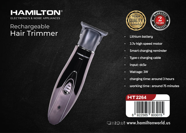 Hamilton Rechargeable Hair Trimmer 3W 7V Type-C 75 Min Low Noise HT2264 | Al Shabib Qatar