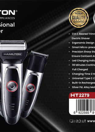 Hamilton Hair Clipper 3-in-1 3W SS Blade USB 45 Min 2PC Set HT2279 | Al Shabib Qatar