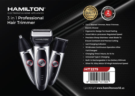 Hamilton Hair Clipper 3-in-1 – 45 Min Runtime 2PC Set HT2279