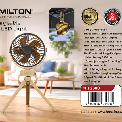 Hamilton Rechargeable Fan with LED Light HT2300 | Al Shabib Qatar