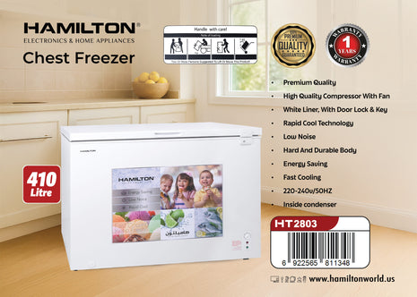 Hamilton 410L Chest Freezer with Door Lock HT2803