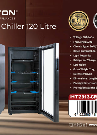 Hamilton Beverage Chiller 120 Litre with specifications on a brown background