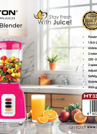 Hamilton Juicer Blender 2 in 1 400W 1.5L Grinder Jar 2 Colors HT3302 | Al Shabib Qatar