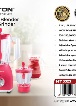 Hamilton Juicer Blender Chopper & Grinder 3 in 1 400W HT3323 | Al Shabib Qatar