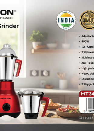 Hamilton Mixer Grinder 3 in 1 900W Turbo Low-Noise 3 SS Jars HT3409GM | Al Shabib Qatar