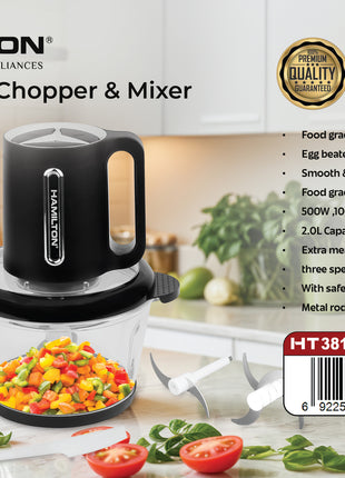 Hamilton Food Chopper & Mixer 3 in 1 500W 2L Garlic Peeler HT3816CH | Al Shabib Qatar