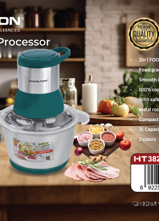 Hamilton Food Processor 2 in 1 500W 2L 4-Layer SS Blade HT3828CH | Al Shabib Qatar