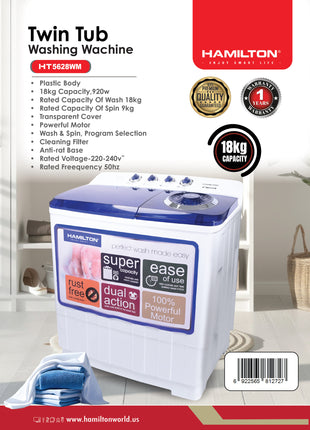 Hamilton Washing Machine Twin Tub 18KG HT5628WM | Al Shabib Qatar - Hamilton Qatar | Al Shabib