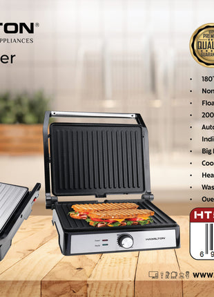 Hamilton Grill Toaster 180° Opening with Floating Hinge HT5721
