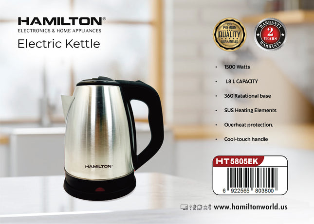 Hamilton Electric Kettle 1.8L 1500W Cool-Touch Handle HT5805 | Al Shabib Qatar