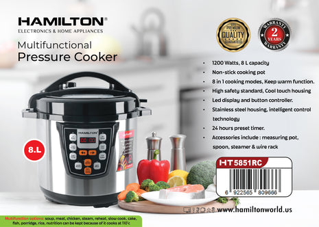 Hamilton Multi Functional Pressure Cooker HT5851RC | Al Shabib Qatar - Hamilton Qatar | Al Shabib