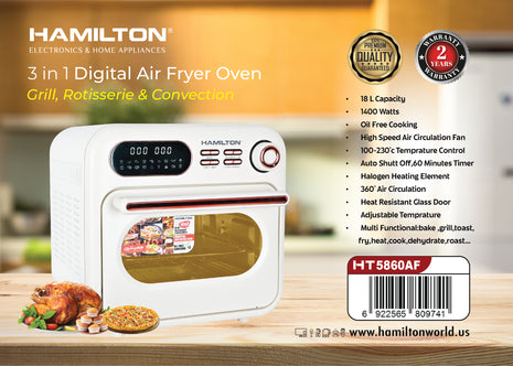 Hamilton Digital Air Fryer Oven 3 in 1 HT5860AF | Al Shabib Qatar - Hamilton Qatar | Al Shabib