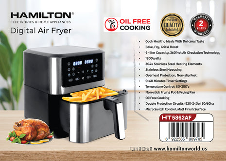 Hamilton Digital Air Fryer 4 in 1 1800W 9L 360° Digital Display HT5862AF | Al Shabib Qatar