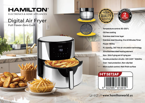 Hamilton Digital Air Fryer HT5872AF | Al Shabib Qatar - Hamilton Qatar | Al Shabib