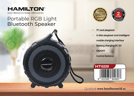 مكبر صوت بلوتوث محمول هاميلتون 5 واط إضاءة RGB طراز HT6229 | الشبيب قطر