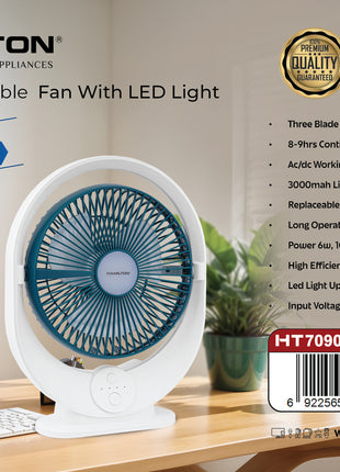 Hamilton 8" Rechargeable Fan with LED Light 6W 3000mAh HT7090 | Al Shabib Qatar