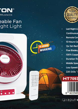 Hamilton Rechargeable Fan 12 Inch LED Night Light 30W HT7093