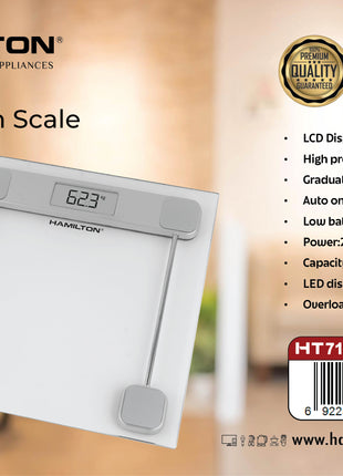 Hamilton Digital Bathroom Scale 180kg Tempered Glass LED HT717 | Al Shabib Qatar