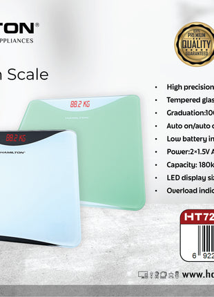 Hamilton Digital Bathroom Scale 180kg Tempered Glass HT722BS | Al Shabib Qatar
