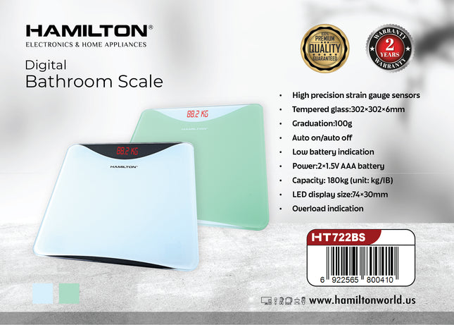 Hamilton Digital Bathroom Scale 180kg Tempered Glass HT722BS | Al Shabib Qatar