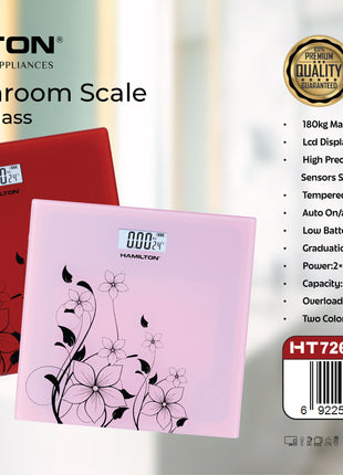 Hamilton Digital Bathroom Scale 180kg Tempered Glass 2 Colors HT726BS | Al Shabib Qatar