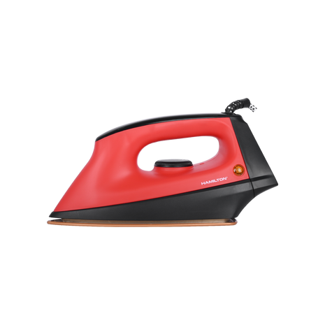 Red and black iron with 'Hamilton' branding on a white background