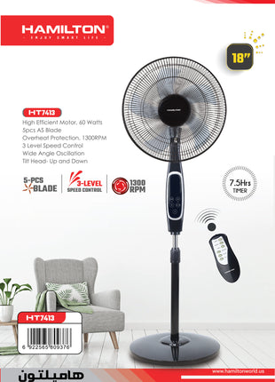 Hamilton Stand Fan 18 Inch 60W Remote Control HT7413