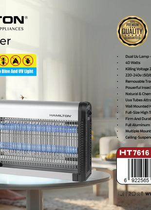 قاضي الحشرات هاميلتون 40 واط، ضوء UV مزدوج، خالٍ من المواد الكيميائية HT7616