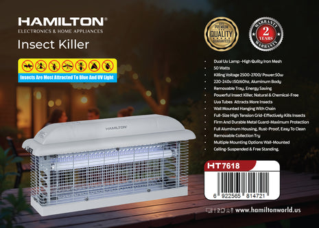 Hamilton Insect Killer 50W Dual UV Aluminum Body Chemical-Free HT7618